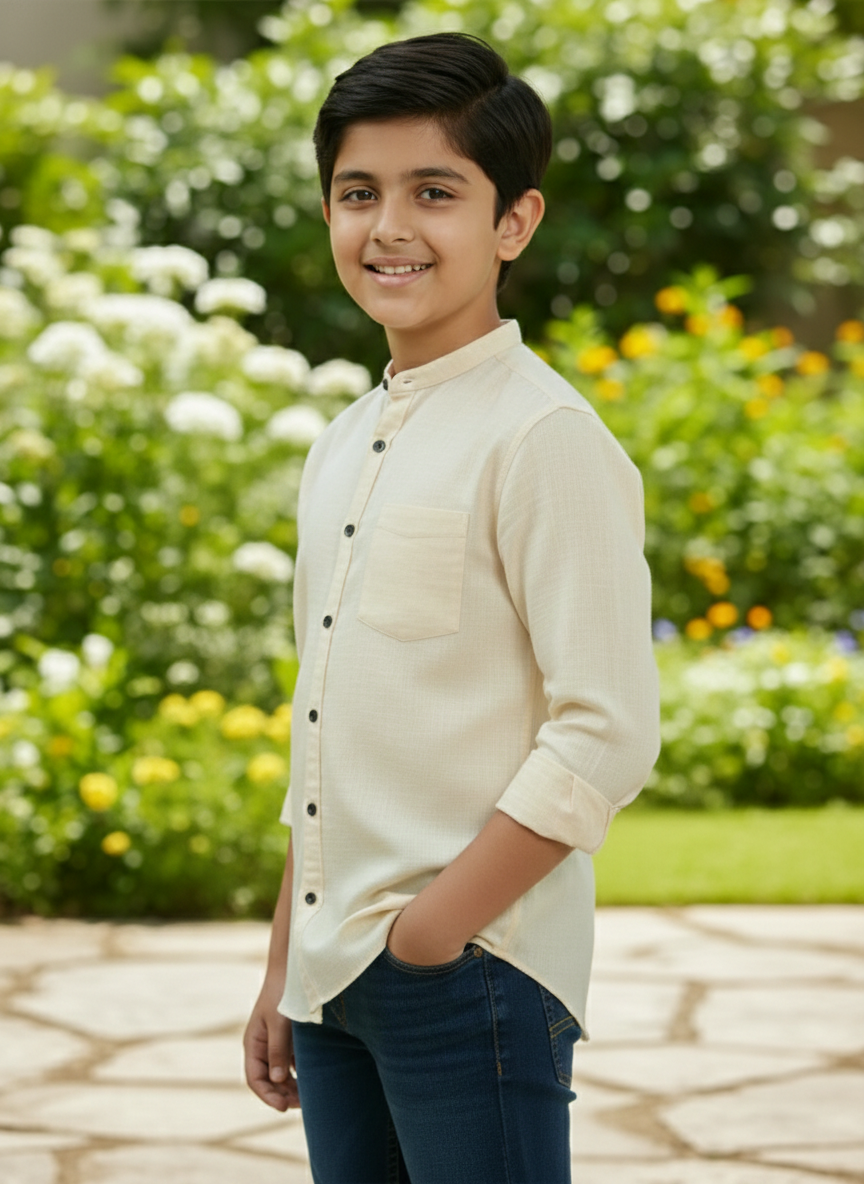 TerraDesi Junior Alabaster Grace Solid Mandarin Shirt