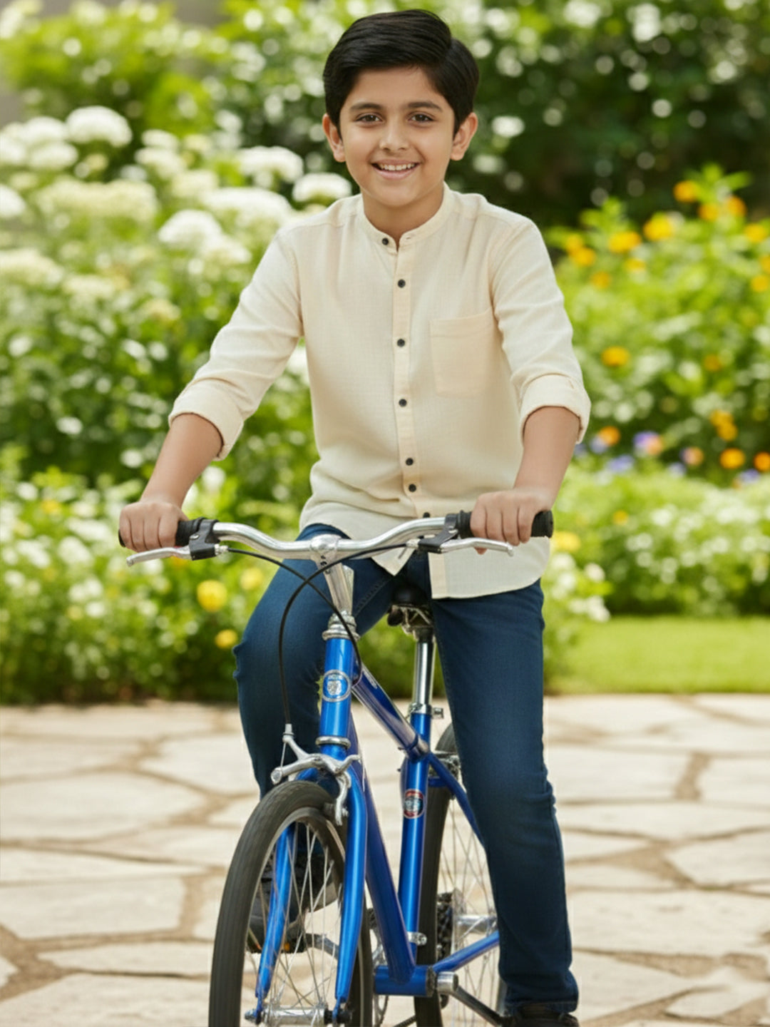 TerraDesi Junior Alabaster Grace Solid Mandarin Shirt