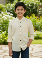 TerraDesi Junior Alabaster Grace Solid Mandarin Shirt
