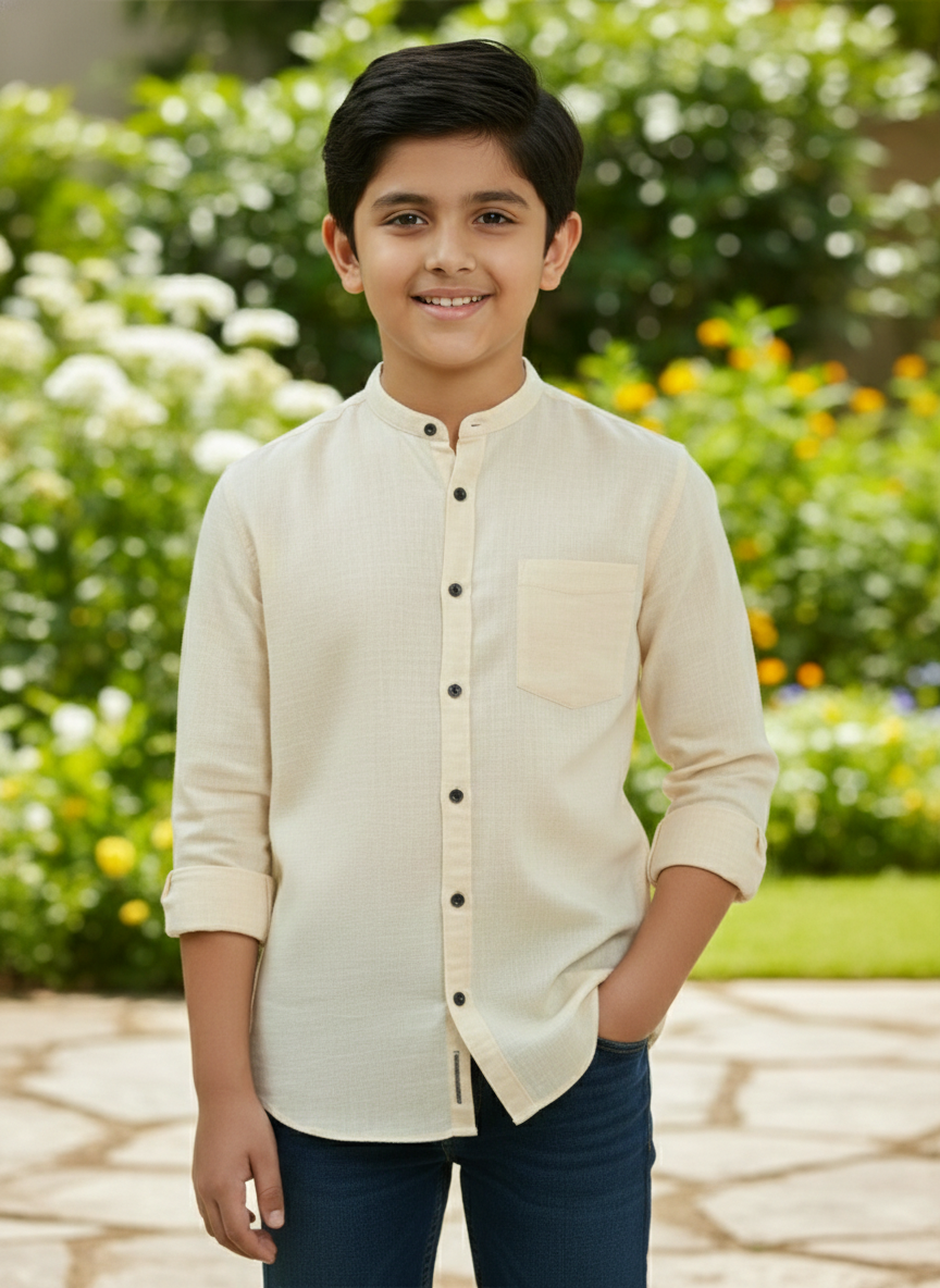 TerraDesi Junior Alabaster Grace Solid Mandarin Shirt