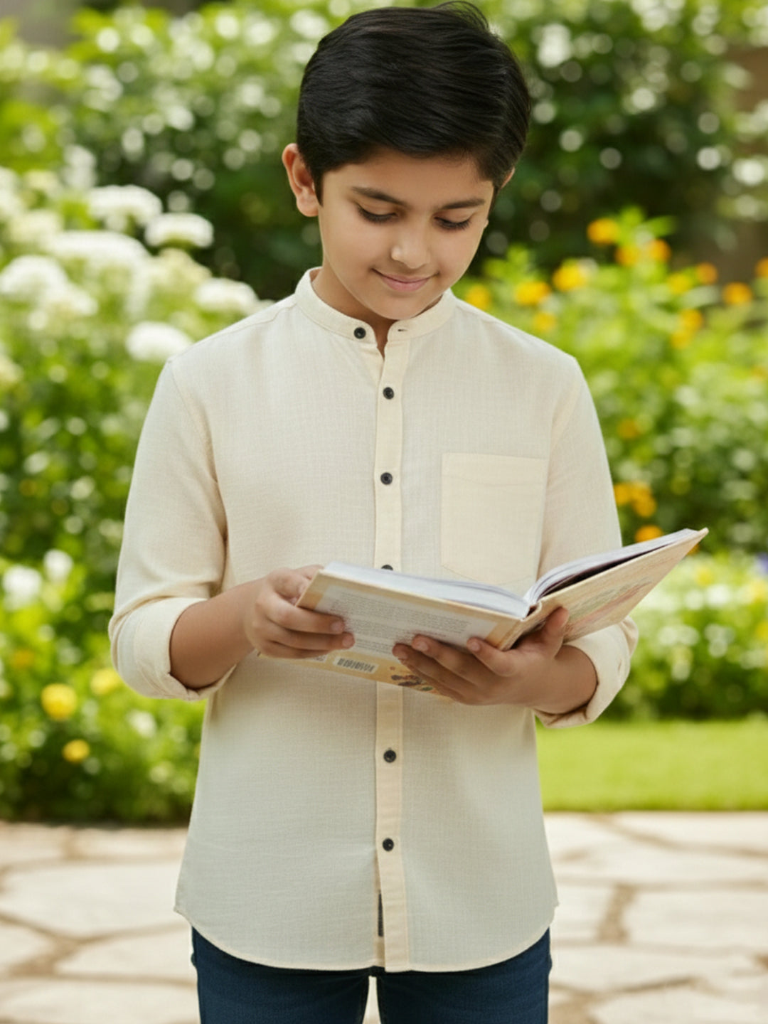 TerraDesi Junior Alabaster Grace Solid Mandarin Shirt