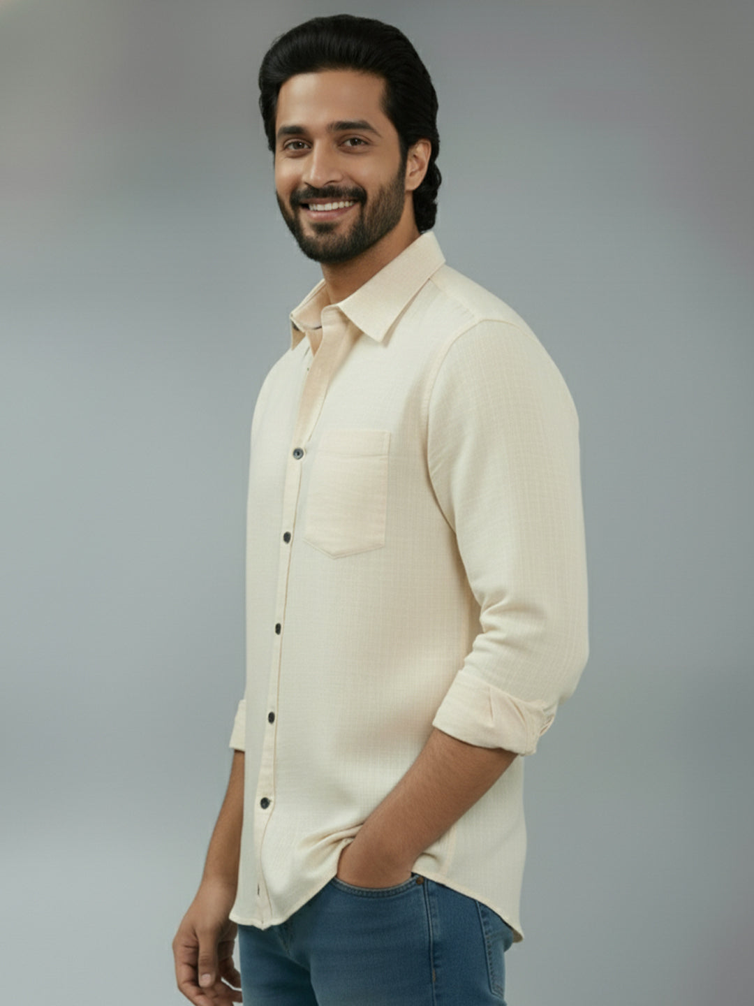 TerraDesi Citrine Glow Solid Cotton Blend Formal Shirt