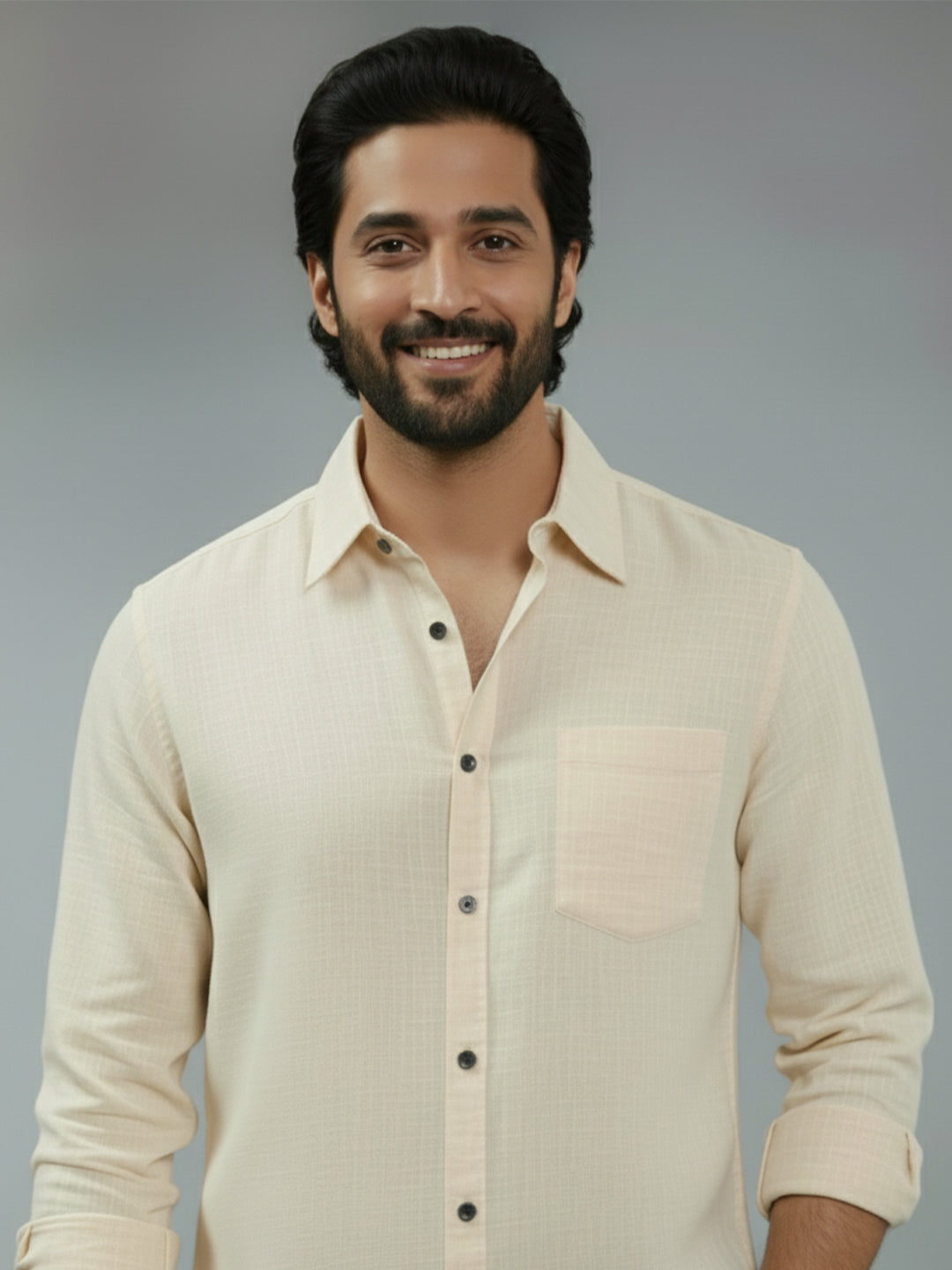 TerraDesi Citrine Glow Solid Cotton Blend Formal Shirt