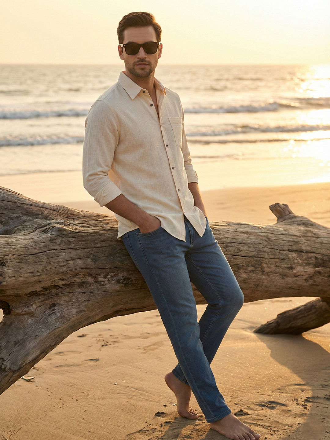 TerraDesi Saffron Ember Solid Cotton Formal Shirt