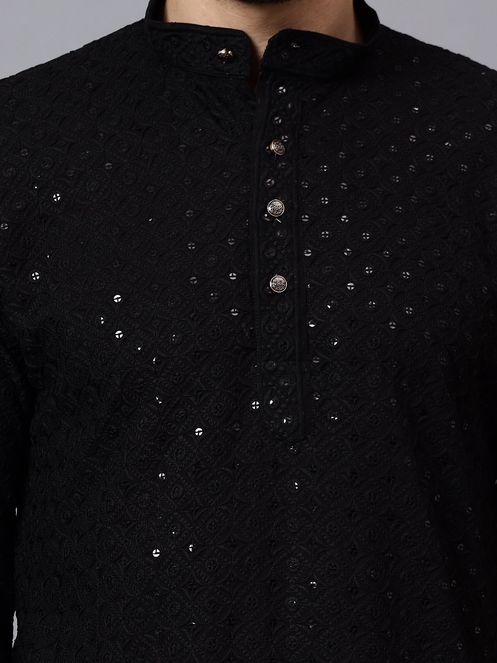 TerraDesi Regal Ruby Chikankari Sequined Triangle Embroidered Kurta Pajama Set