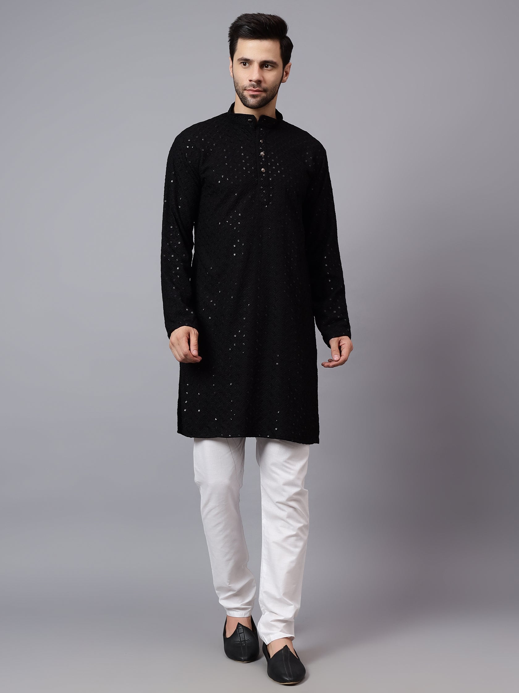 TerraDesi Regal Ruby Chikankari Sequined Triangle Embroidered Kurta Pajama Set