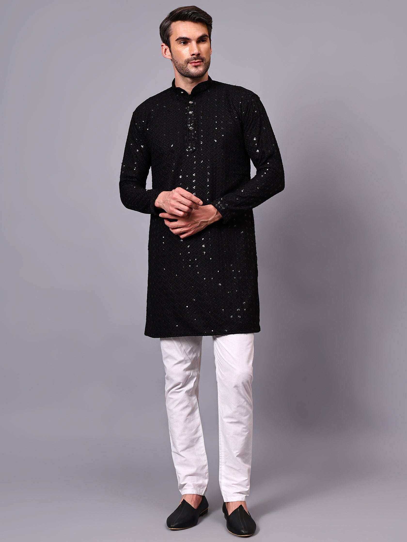 TerraDesi Royal Pista Bloom Chikankari Sequined Kurta Pajama Set