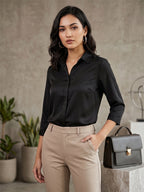 Midnight Luxe Satin Shirt – Signature Power Edit