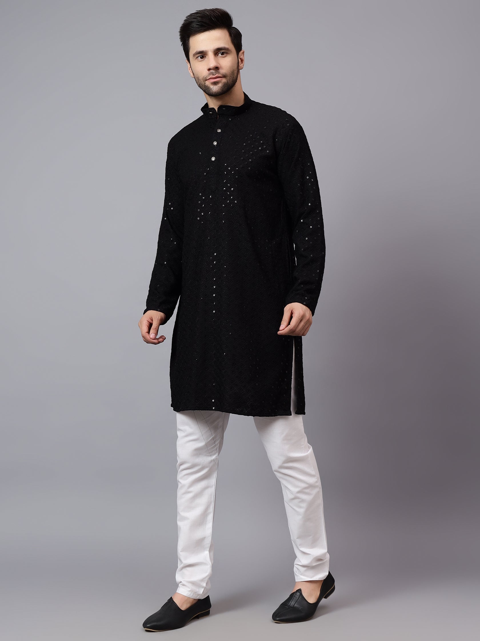 TerraDesi Regal Ruby Chikankari Sequined Triangle Embroidered Kurta Pajama Set
