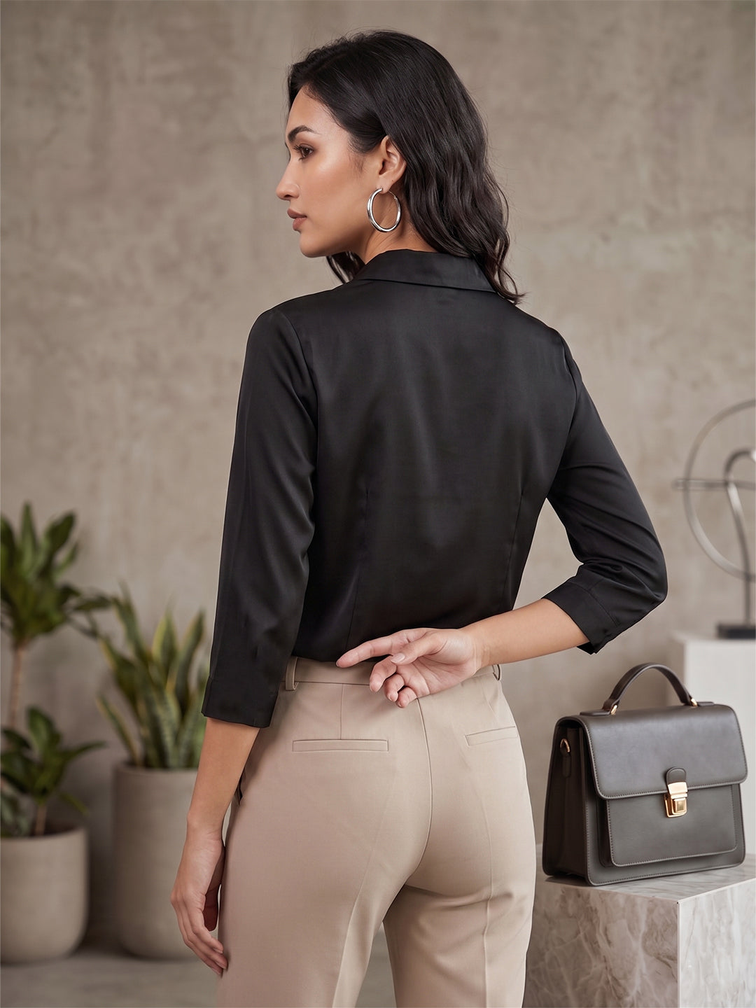 Midnight Luxe Satin Shirt – Signature Power Edit