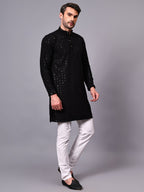 TerraDesi Royal Pista Bloom Chikankari Sequined Kurta Pajama Set