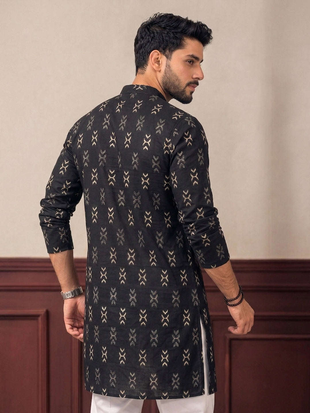 TerraDesi Noir Weave Printed Cotton Long Kurta for Men Secondary image