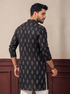 TerraDesi Noir Weave Printed Cotton Long Kurta for Men