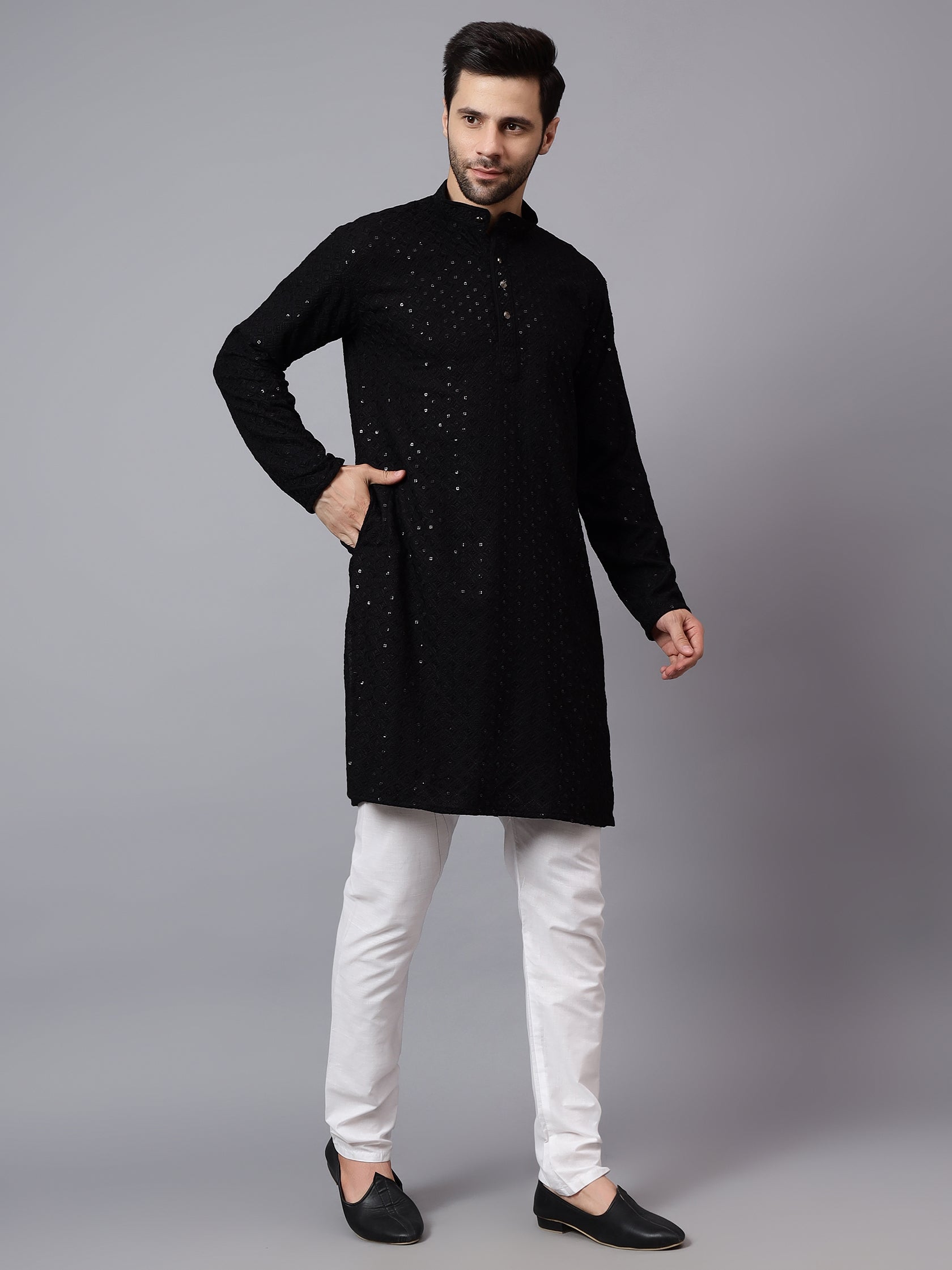 TerraDesi Regal Ruby Chikankari Sequined Triangle Embroidered Kurta Pajama Set