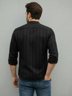 TerraDesi Men's Black Vertical Stripe Cotton Short Kurta