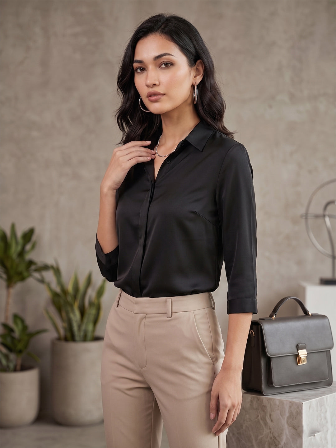 Midnight Luxe Satin Shirt – Signature Power Edit