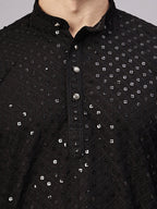 TerraDesi Golden Radiance Chikankari Sequined Kurta Pajama Set