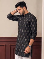TerraDesi Noir Weave Printed Cotton Long Kurta for Men