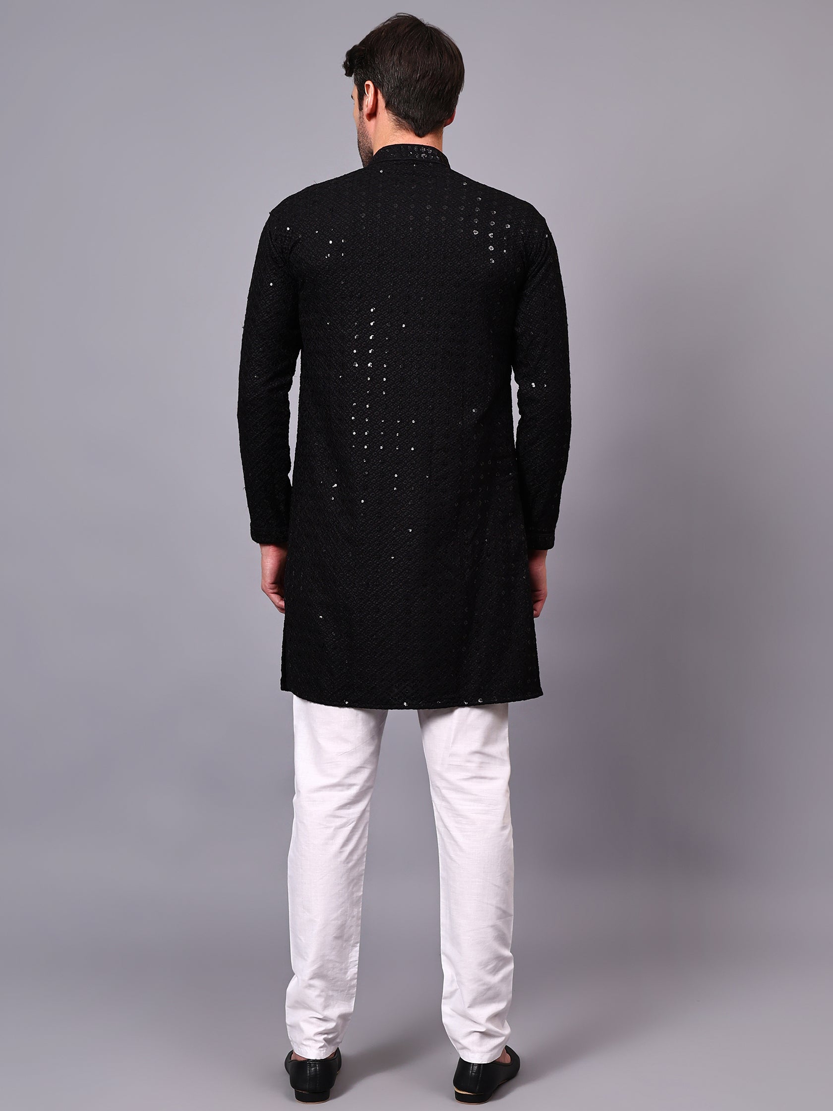 TerraDesi Royal Pista Bloom Chikankari Sequined Kurta Pajama Set