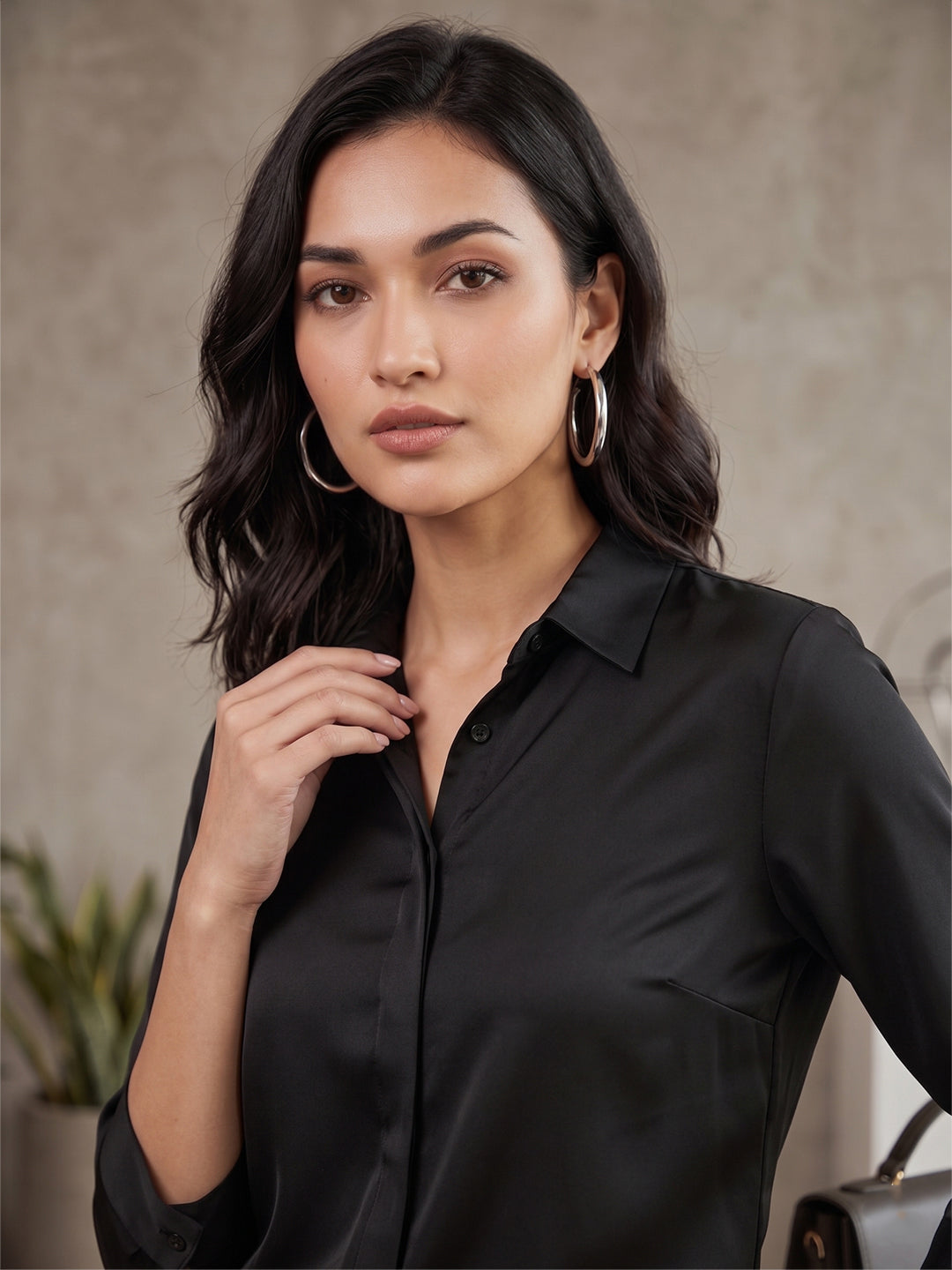 Midnight Luxe Satin Shirt – Signature Power Edit