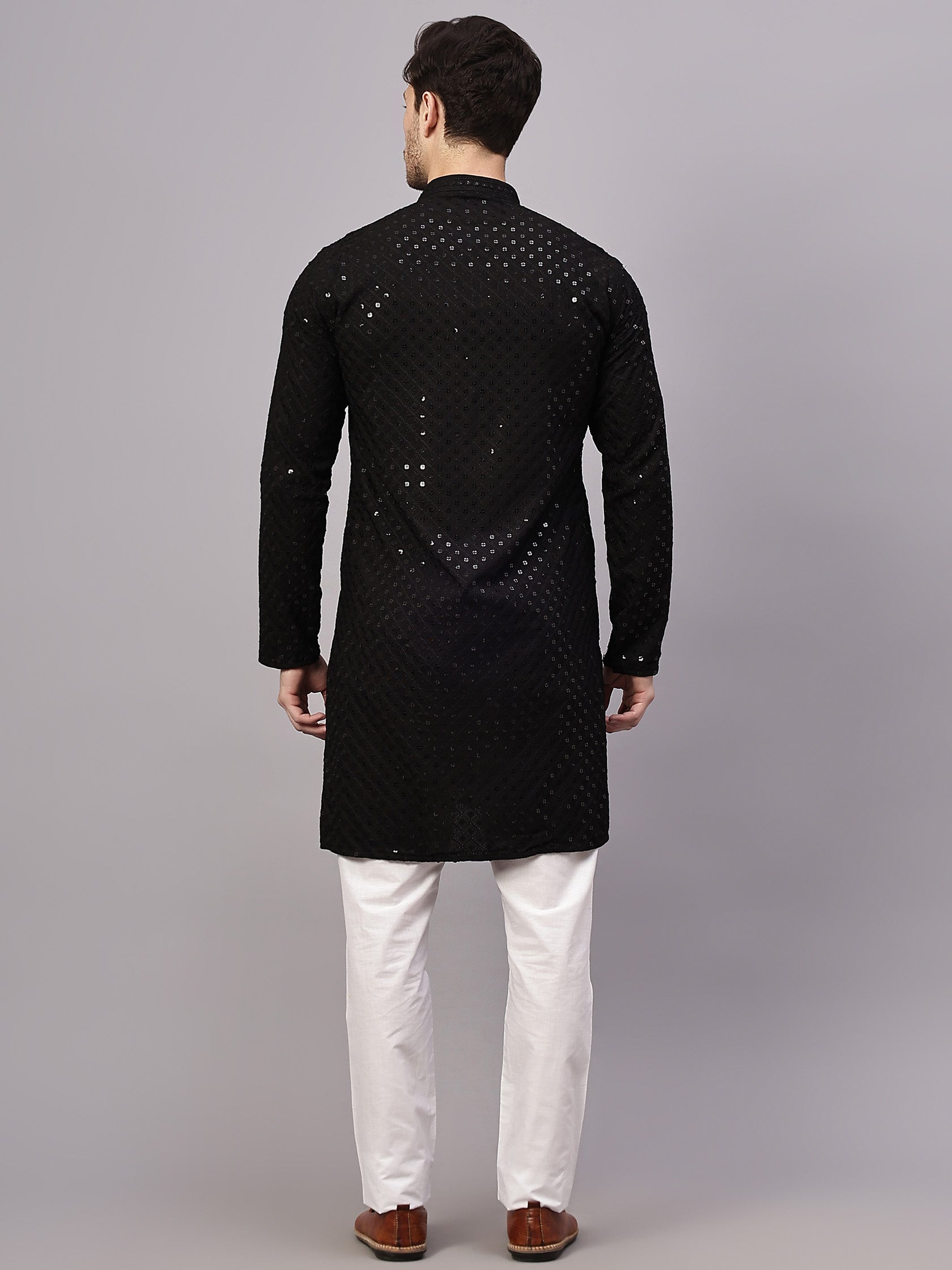 TerraDesi Golden Radiance Chikankari Sequined Kurta Pajama Set