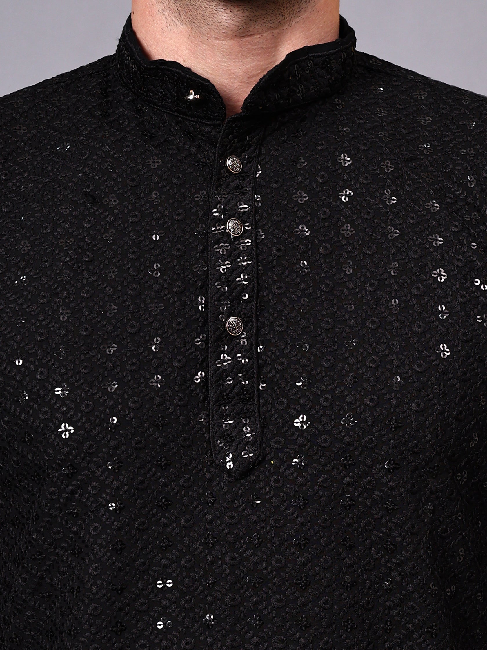 TerraDesi Royal Pista Bloom Chikankari Sequined Kurta Pajama Set