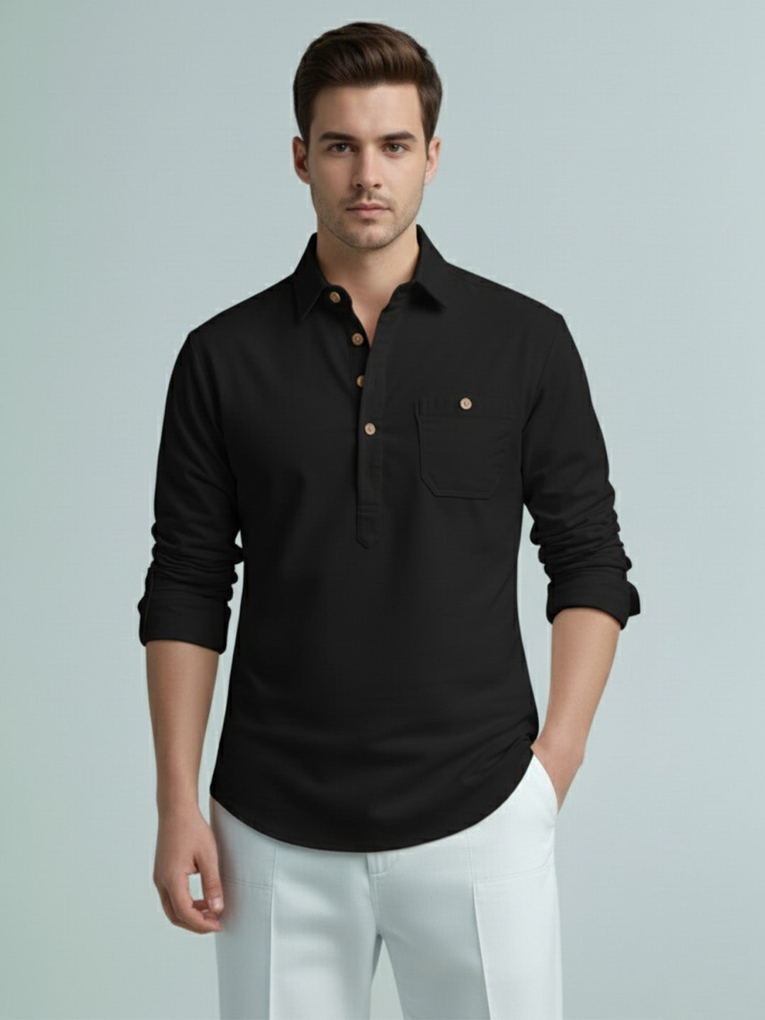 TerraDesi Onyx Midnight Solid Cotton Short Kurta Main image