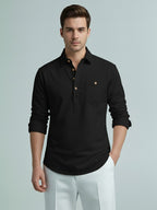 TerraDesi Onyx Midnight Solid Cotton Short Kurta