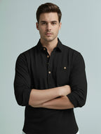 TerraDesi Onyx Midnight Solid Cotton Short Kurta