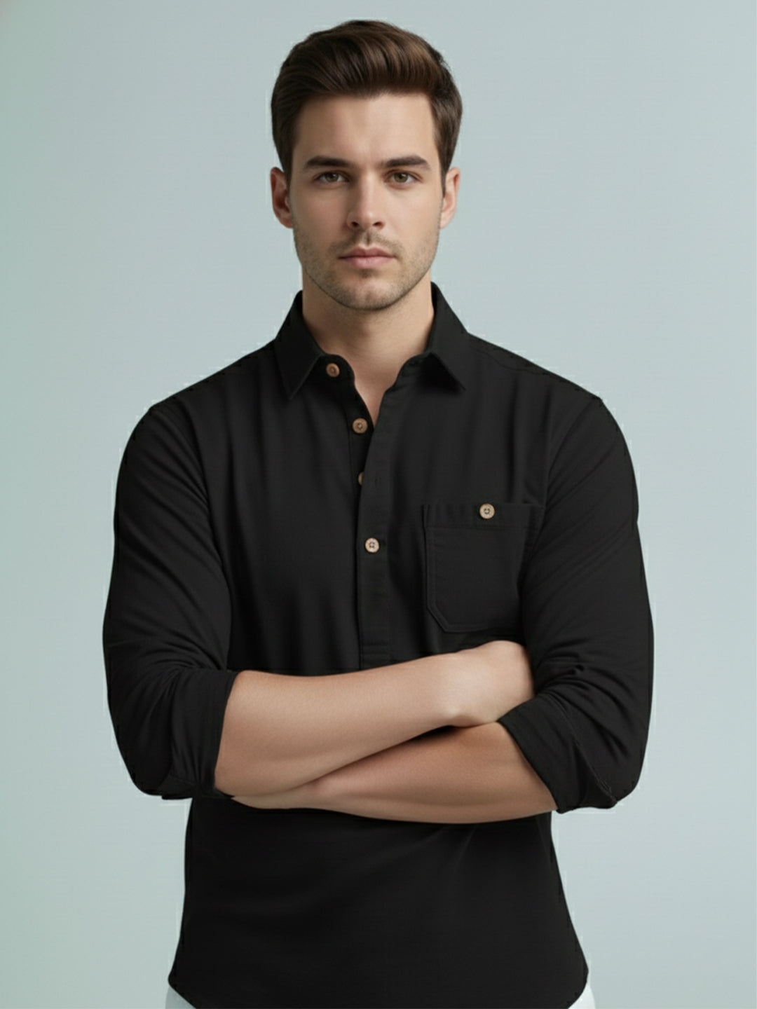 TerraDesi Onyx Midnight Solid Cotton Short Kurta