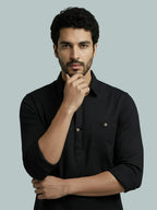 TerraDesi Men's Solid Cotton Short Kurta | Casual Full Sleeve Regular Fit (SE89)