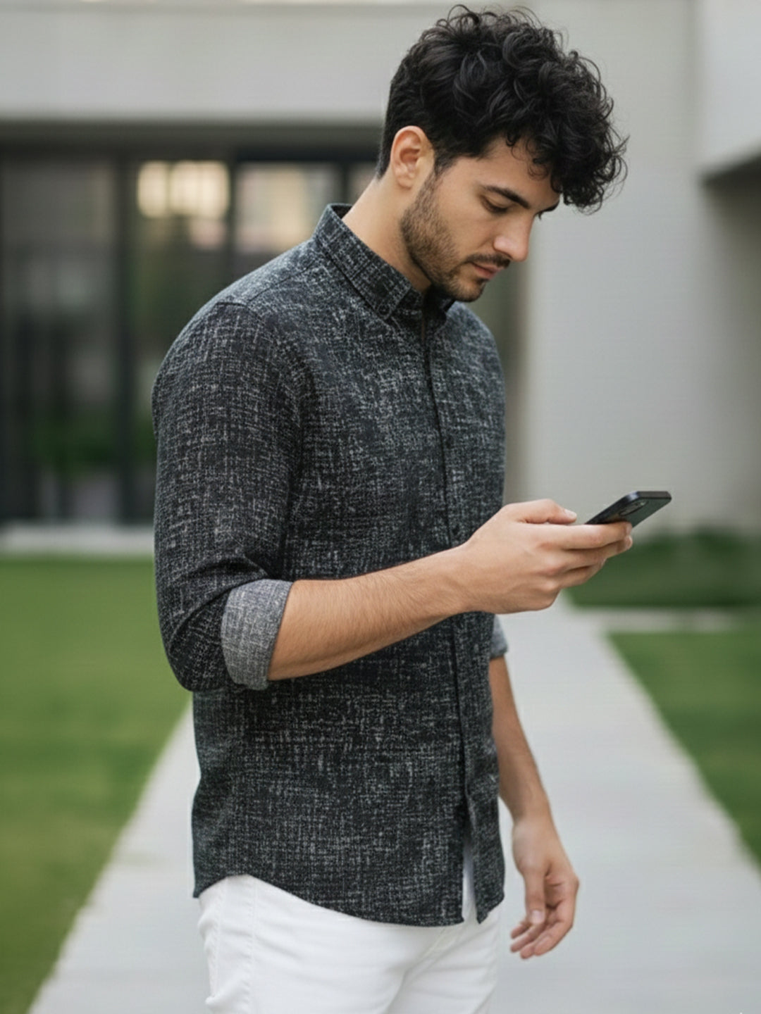 TerraDesi Charcoal Crosshatch Artisan Cotton Shirt