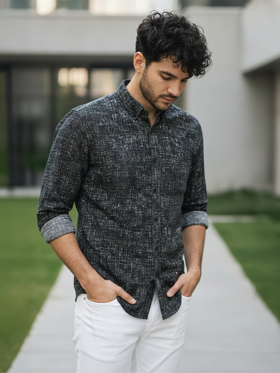 TerraDesi Charcoal Crosshatch Artisan Cotton Shirt Secondary image