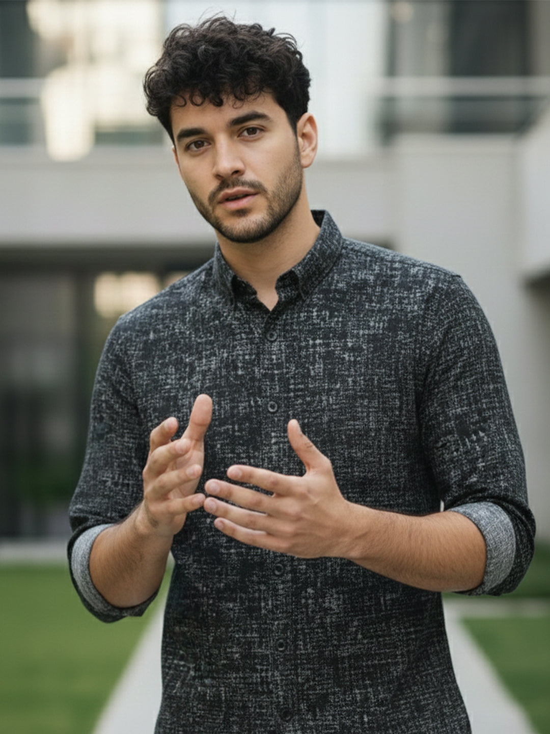 TerraDesi Charcoal Crosshatch Artisan Cotton Shirt