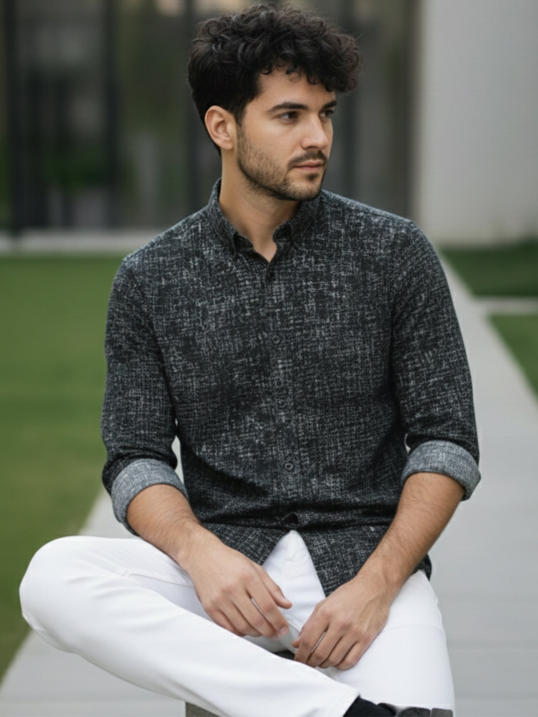TerraDesi Charcoal Crosshatch Artisan Cotton Shirt Main image