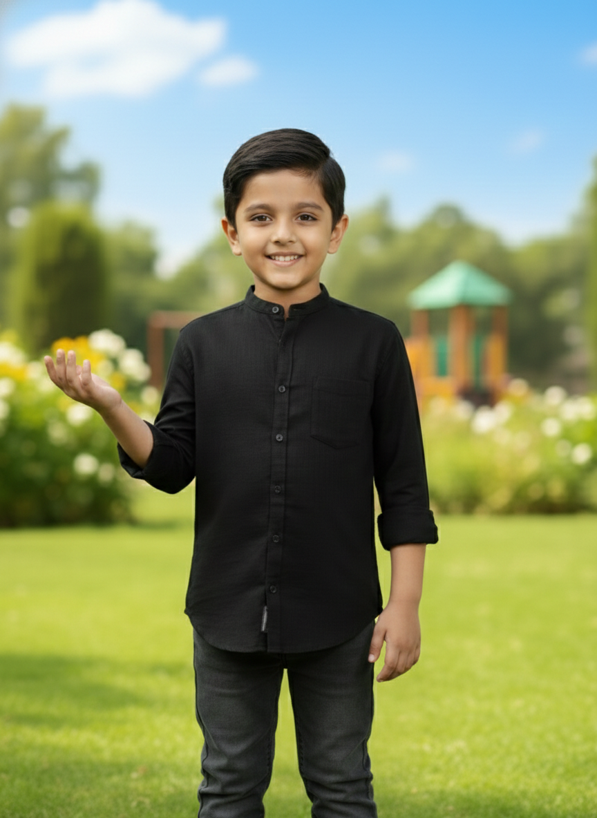 TerraDesi Junior Alabaster Grace Solid Mandarin Shirt