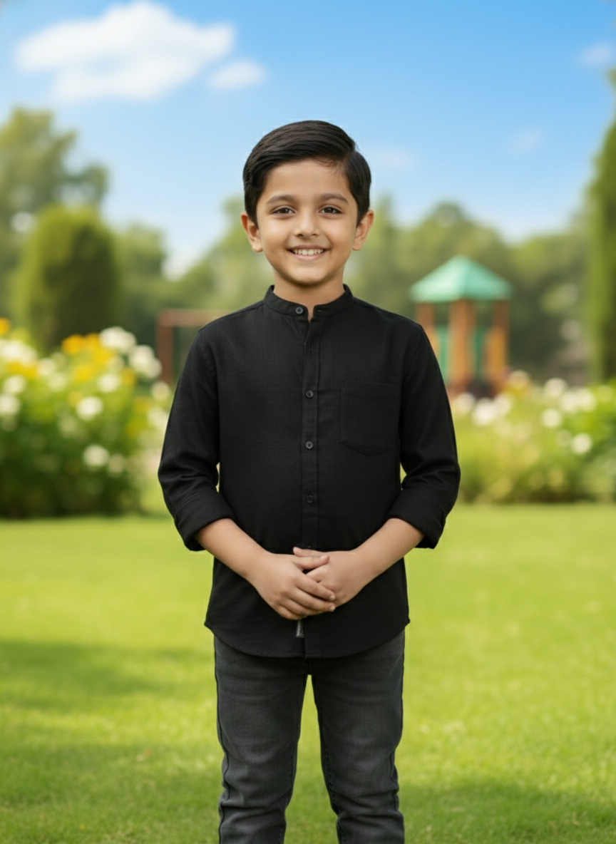 TerraDesi Junior Alabaster Grace Solid Mandarin Shirt