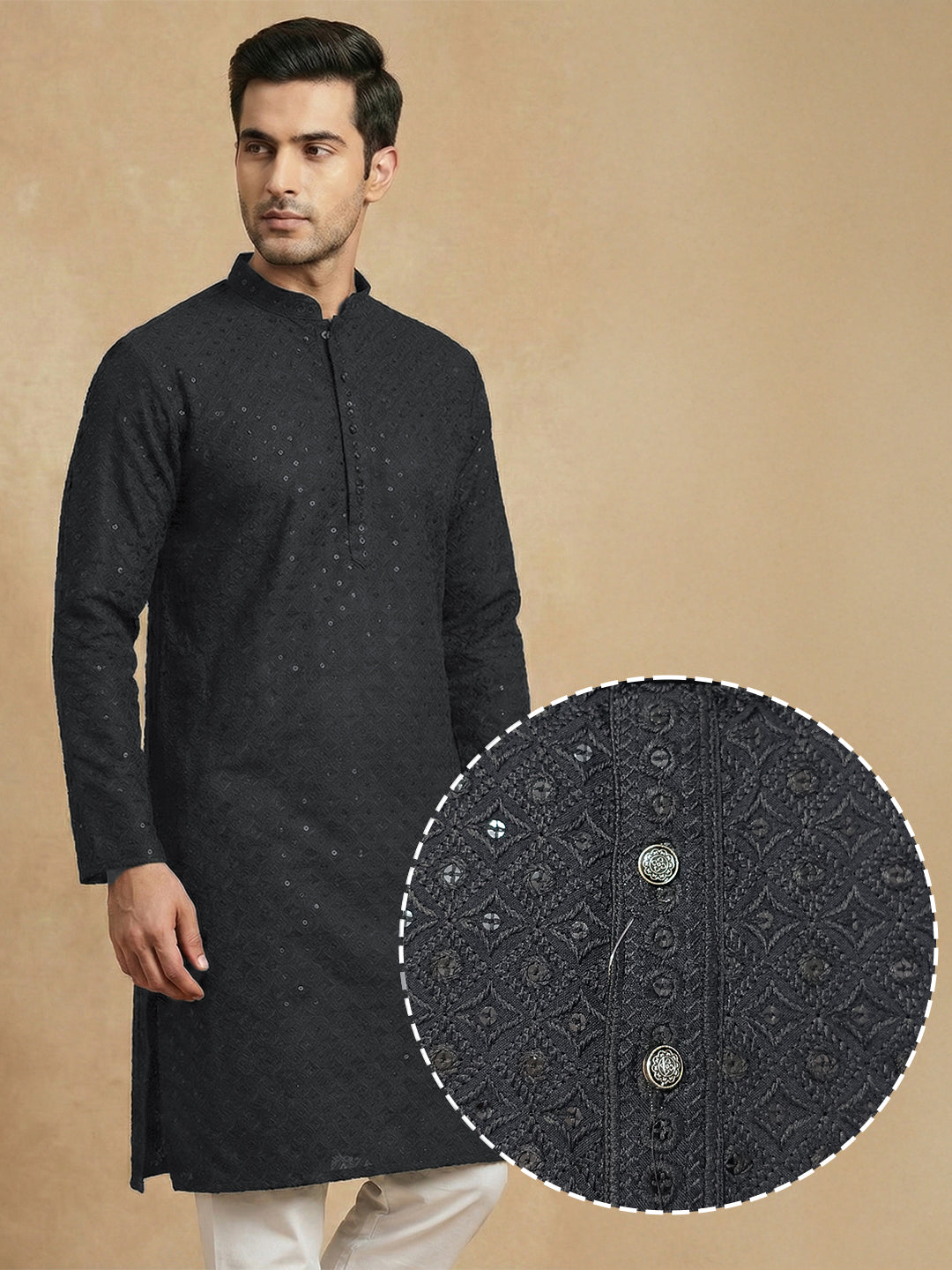 NoirVansh Luxe Sequin Kurta | TerraDesi Black Festive Statement Kurta