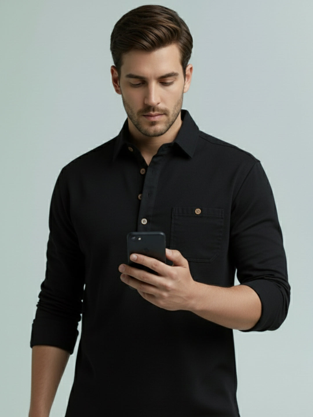 TerraDesi Men's Solid Cotton Short Kurta – Smart Everyday Style (SE88)