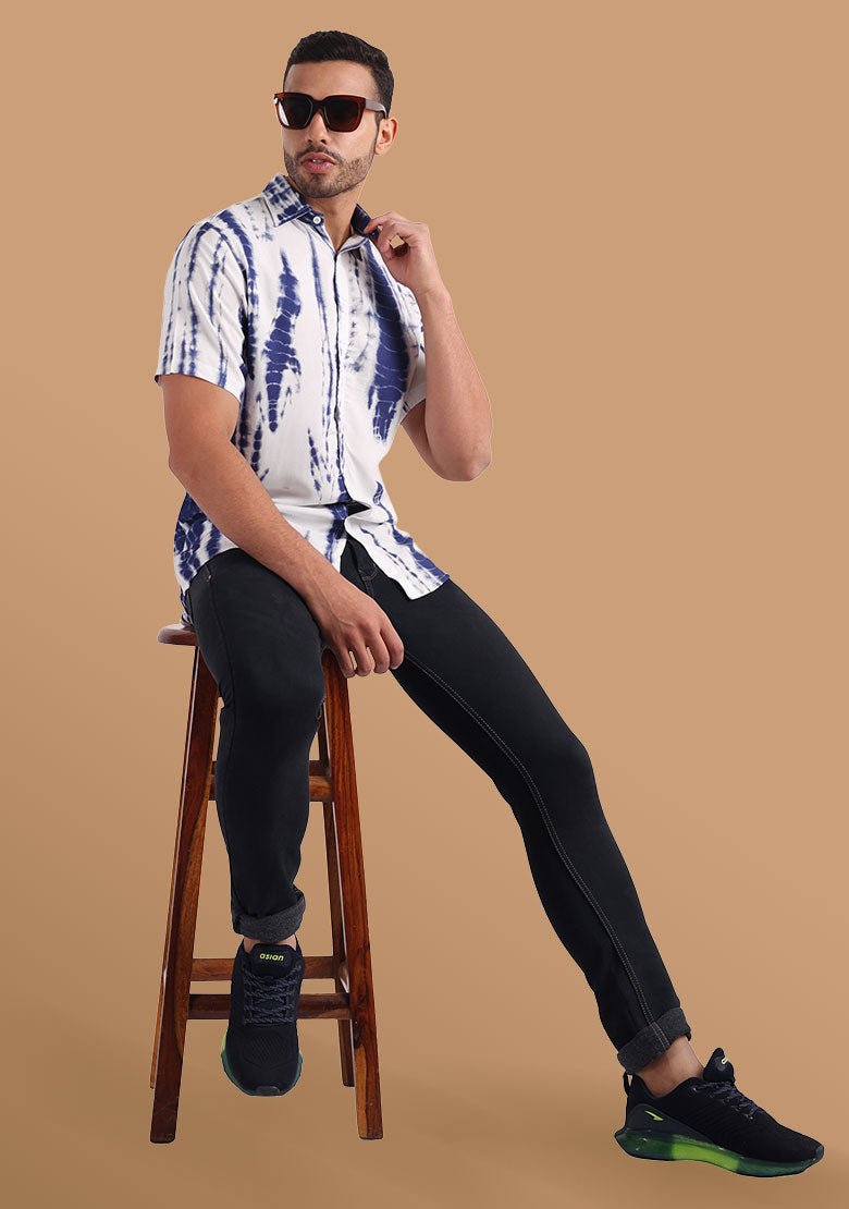TerraDesi Indigo Shibori Vertical Tie-Dye Viscose Shirt