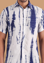 TerraDesi Indigo Shibori Vertical Tie-Dye Viscose Shirt