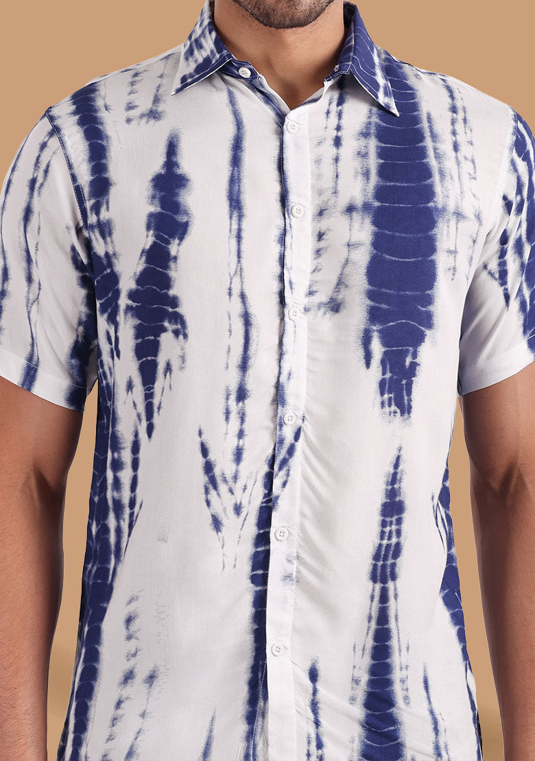 TerraDesi Indigo Shibori Vertical Tie-Dye Viscose Shirt