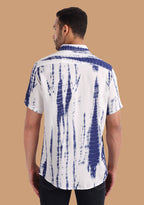 TerraDesi Indigo Shibori Vertical Tie-Dye Viscose Shirt