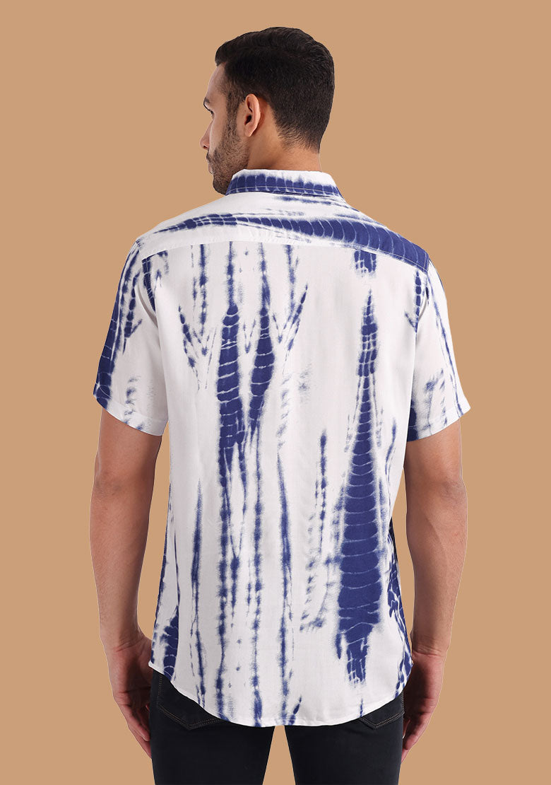 TerraDesi Indigo Shibori Vertical Tie-Dye Viscose Shirt
