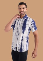 TerraDesi Indigo Shibori Vertical Tie-Dye Viscose Shirt