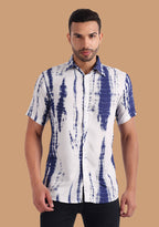 TerraDesi Indigo Shibori Vertical Tie-Dye Viscose Shirt