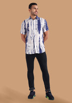 TerraDesi Indigo Shibori Vertical Tie-Dye Viscose Shirt