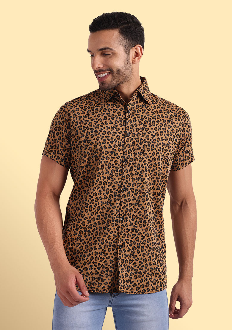 TerraDesi Wild Tan Leopard Print Shirt – Bold Statement Casual Wear