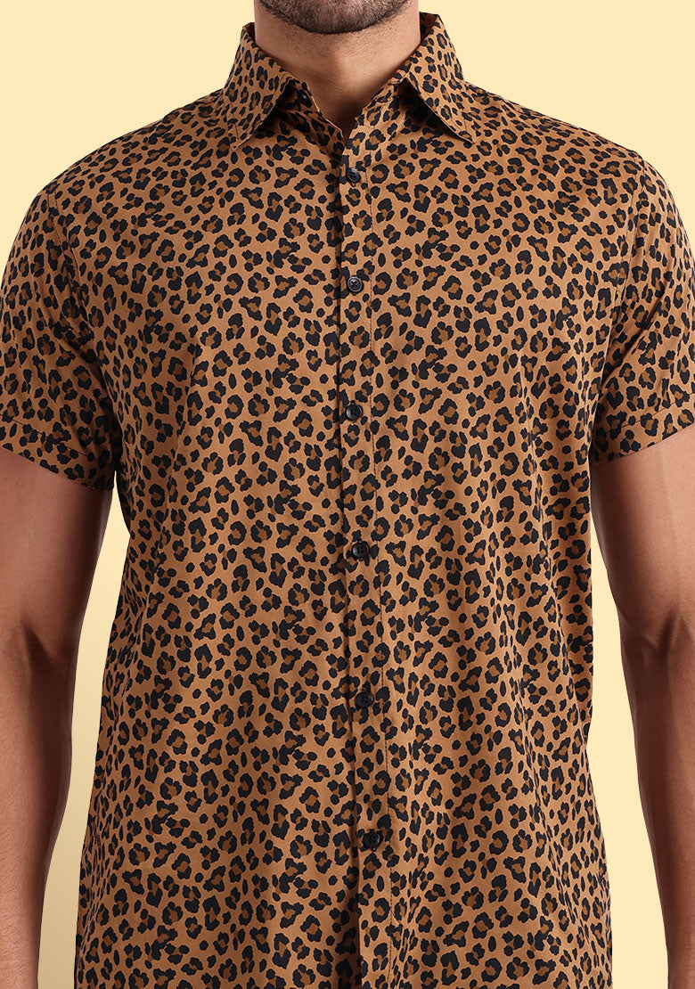 TerraDesi Wild Tan Leopard Print Shirt – Bold Statement Casual Wear