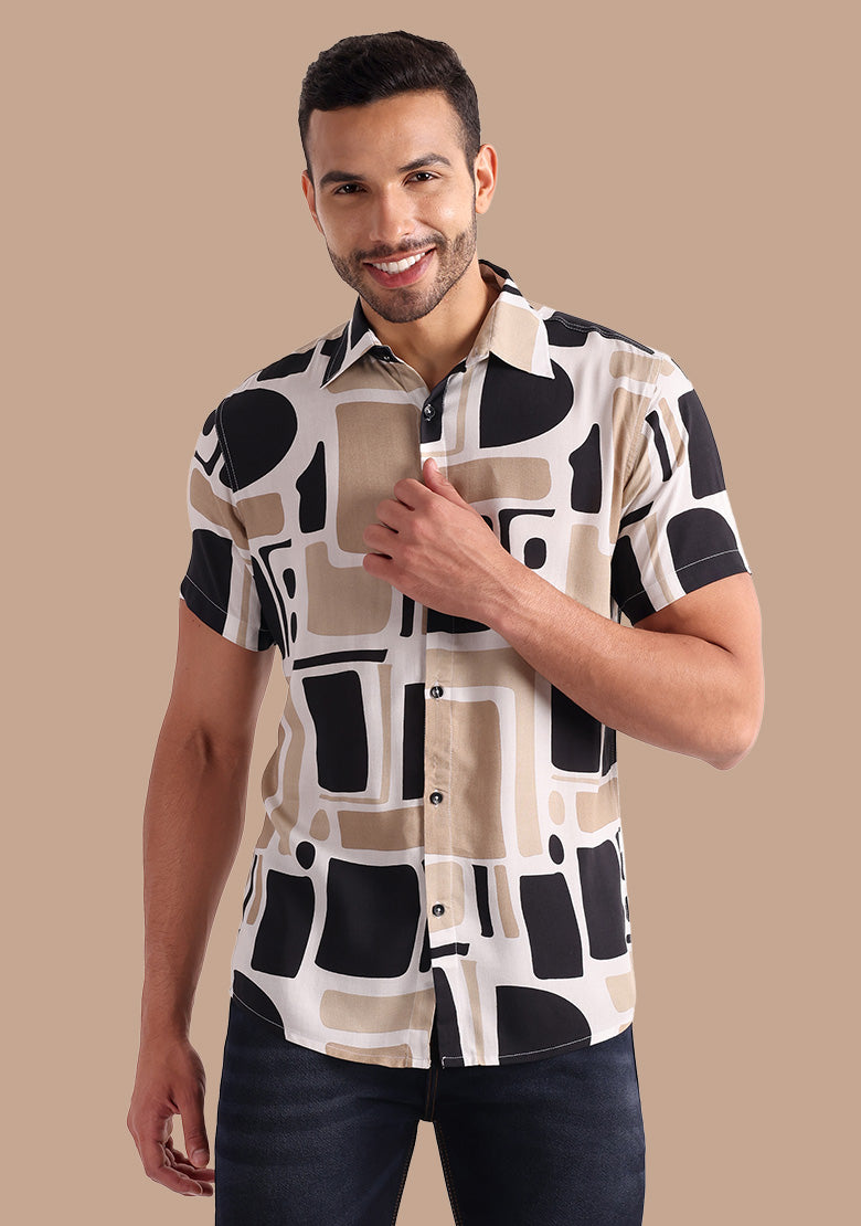 TerraDesi Urban Nomad Geometric Block Print Viscose Shirt